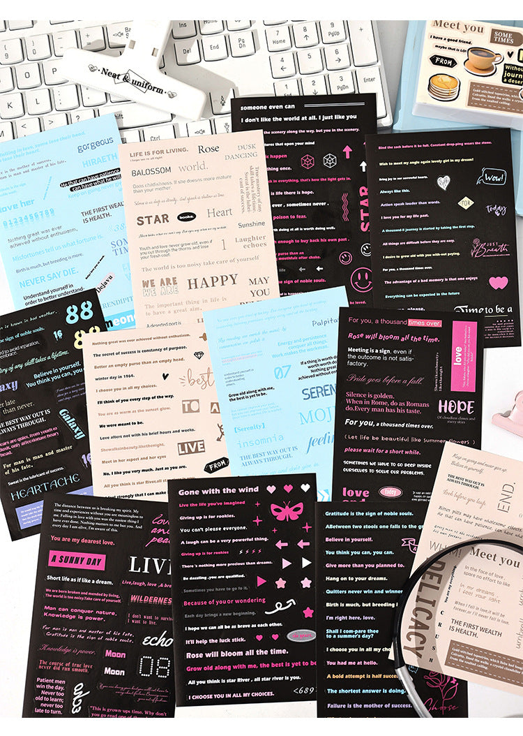 CAWPURI Retro Handwriting Heart Stickers – Long English Creative Stickers for Handbooks