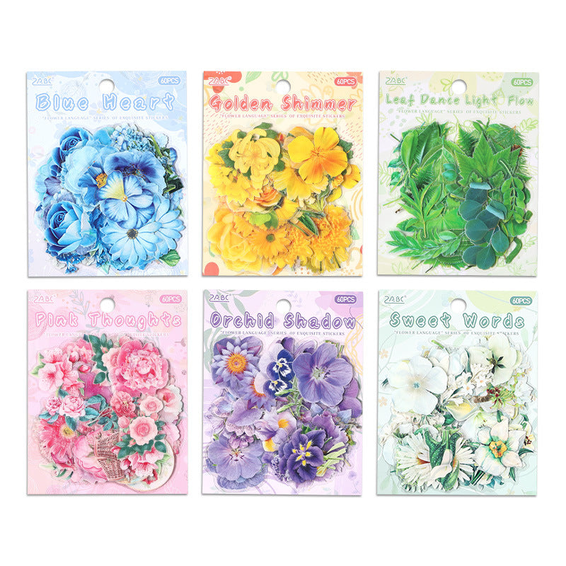 CAWPURI Leisurely Flower Language Sticker Set - 50 Exquisite Retro Designs