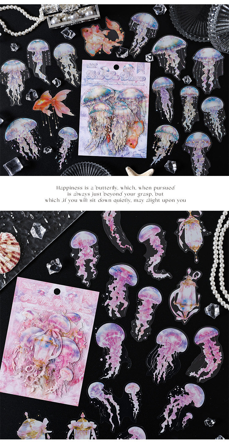 CAWPURI Ocean Waltz Jellyfish Stickers – 30PCS Waterproof PET for Handbooks
