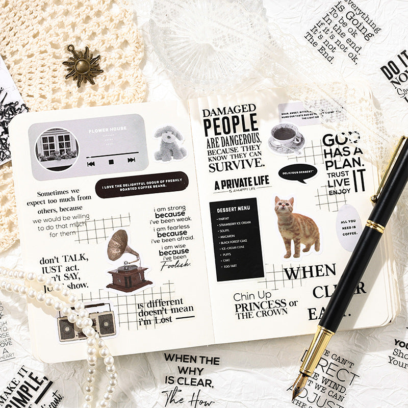 CAWPURI Pure Black Poet Sticker Pack – 40PCS Inspiring Designs