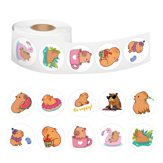 CAWPURI 100-500pcs Cute Plump Capybara Cartoon Brown Animals Stickers DIY Scrapbook Phone Reward Seal Label Wall Sticker Kid Toy