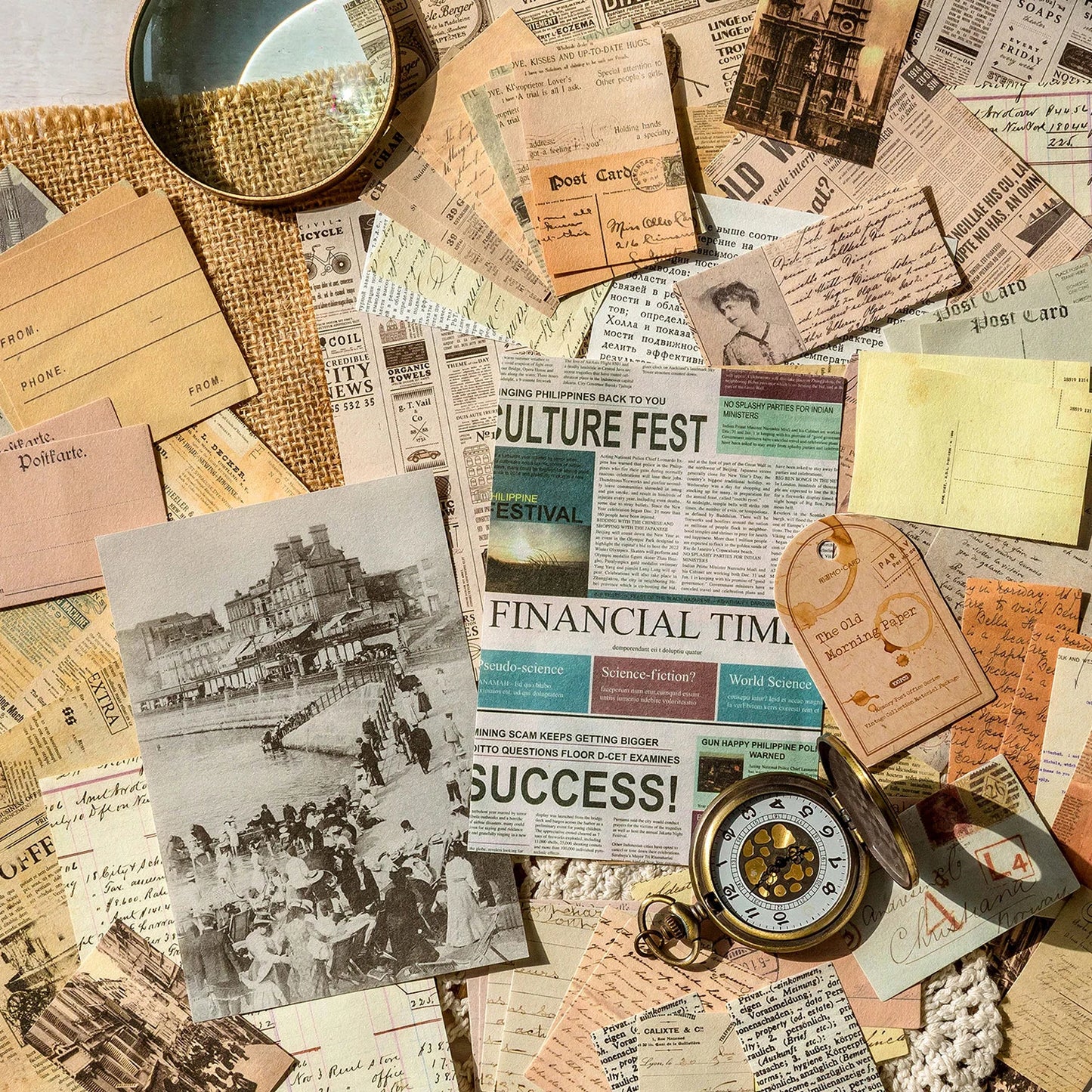 CAWPURI 100pcs/pack Decor Scrapbook Vintage Materials Paper Combo Kit DIY Junk Journal Collage Photo Album Retro Background paper