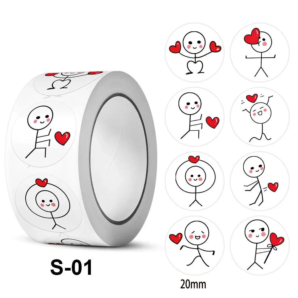 CAWPURI 500PCs Cartoon Reward Sticker Roll Cute Love Labels Valentine's Day Sticker for Wedding Gift Decor Envelope Sealing Scrapbooking