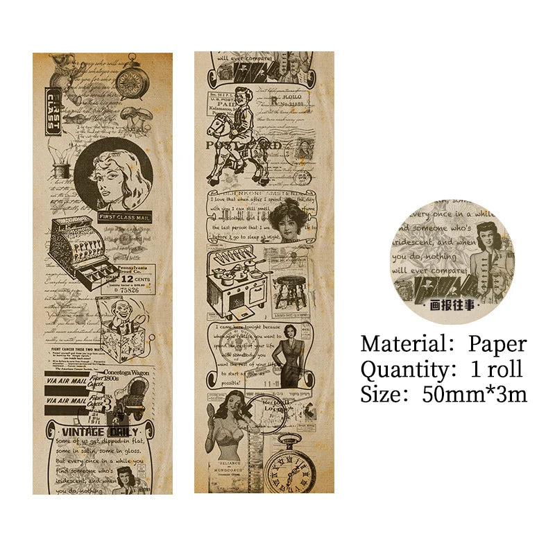 CAWPURI 1 roll 3m*50mm Vintage Washi tape Euro-american style Decorative Scrapbooking tape Diy Diary Album Collage material