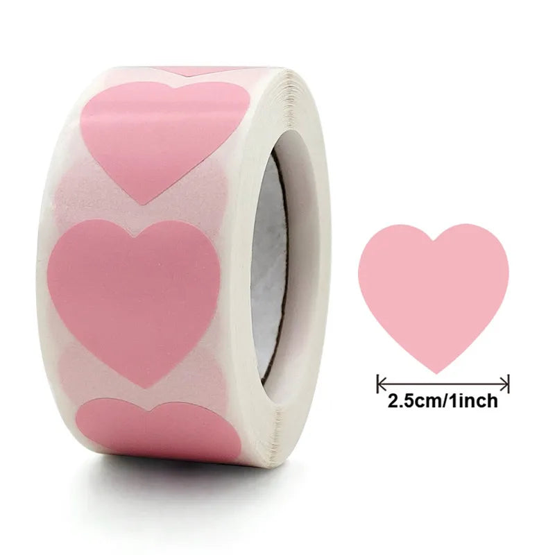 CAWPURI 500Pcs/Roll Love Heart Shaped Sticker Seal Labels Birthday Party Gift Packaging Cute Stationery Sticker Scrapbooking for Craft