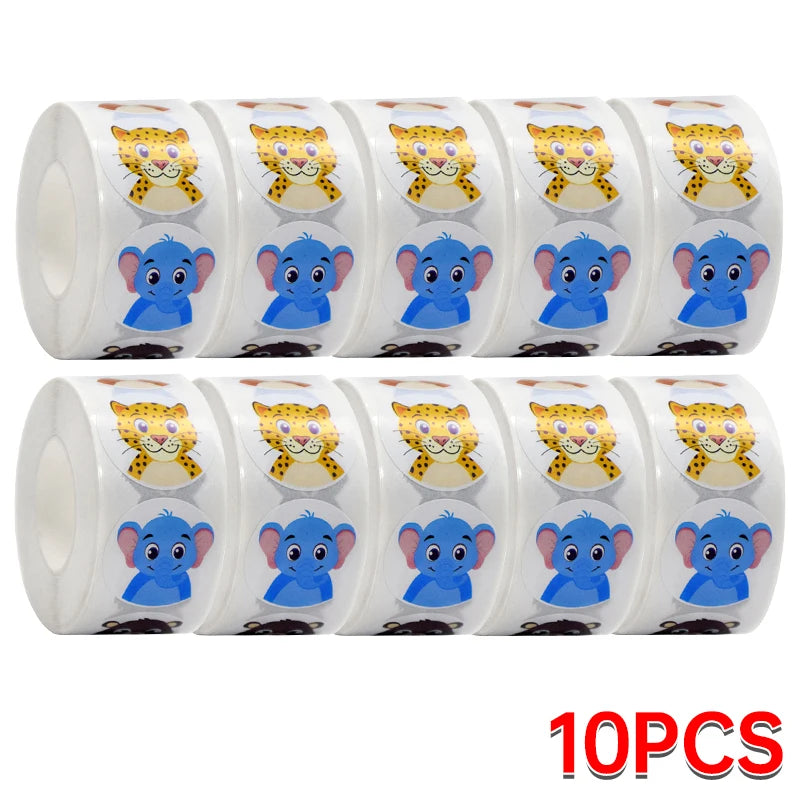 CAWPURI 500/1000PCs Colorful Star Adhesive Stickers Kawaii Animal Scrapbook Reward Sticker Roll Labels for Kids Gift DIY Art Supplies