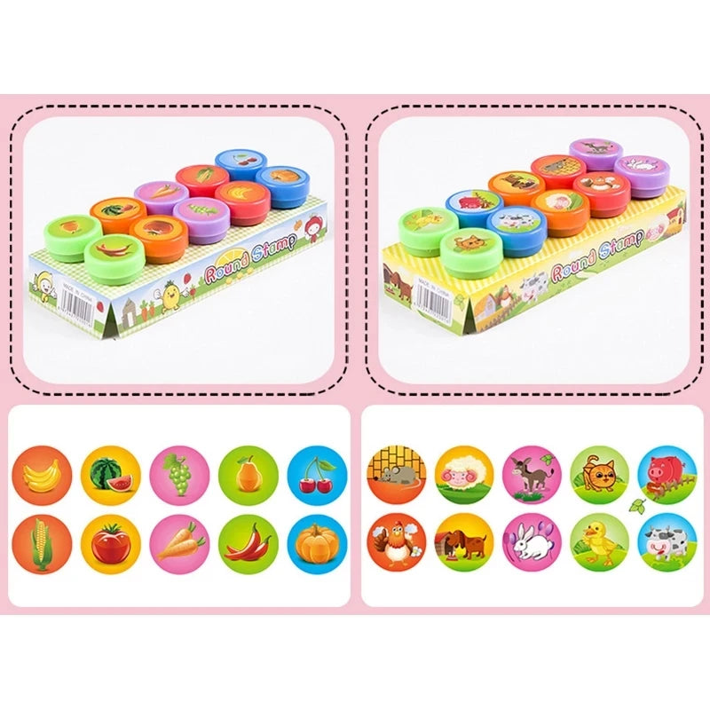 CAWPURI 10pcs Assorted Stamps for Kids Self-ink Stamps Children Toy Stamps Smiley Face Seal Scrapbooking DIY Painting Photo Album Decor
