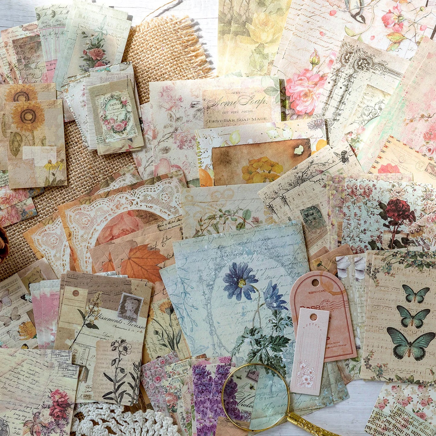 CAWPURI 100pcs/pack Decor Scrapbook Vintage Materials Paper Combo Kit DIY Junk Journal Collage Photo Album Retro Background paper