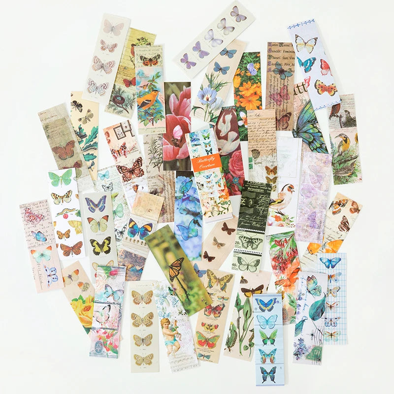 CAWPURI 50sheets Vintage Washi Paper Sticker Book butterflies Natural Plants Sticker for Collage Junk Journals Scrapbooking Decor