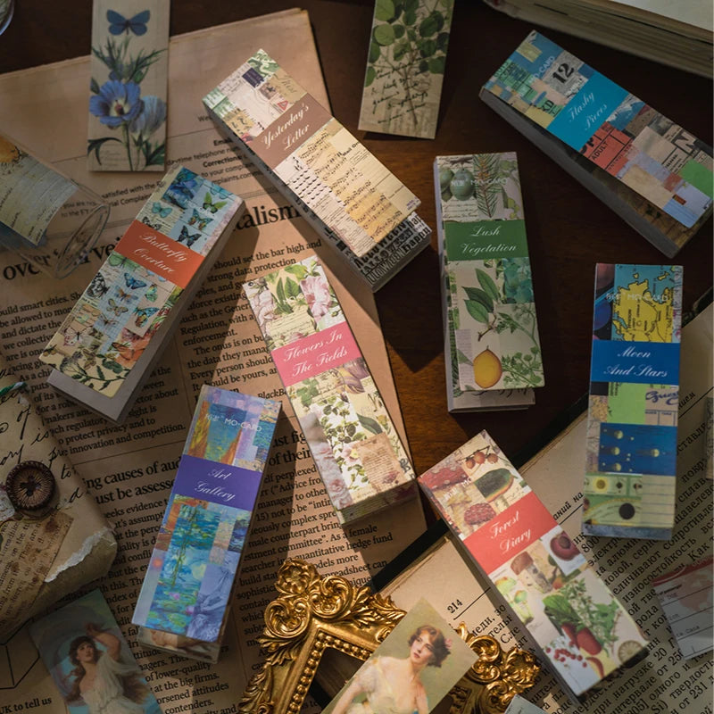 CAWPURI 50sheets Vintage Washi Paper Sticker Book butterflies Natural Plants Sticker for Collage Junk Journals Scrapbooking Decor