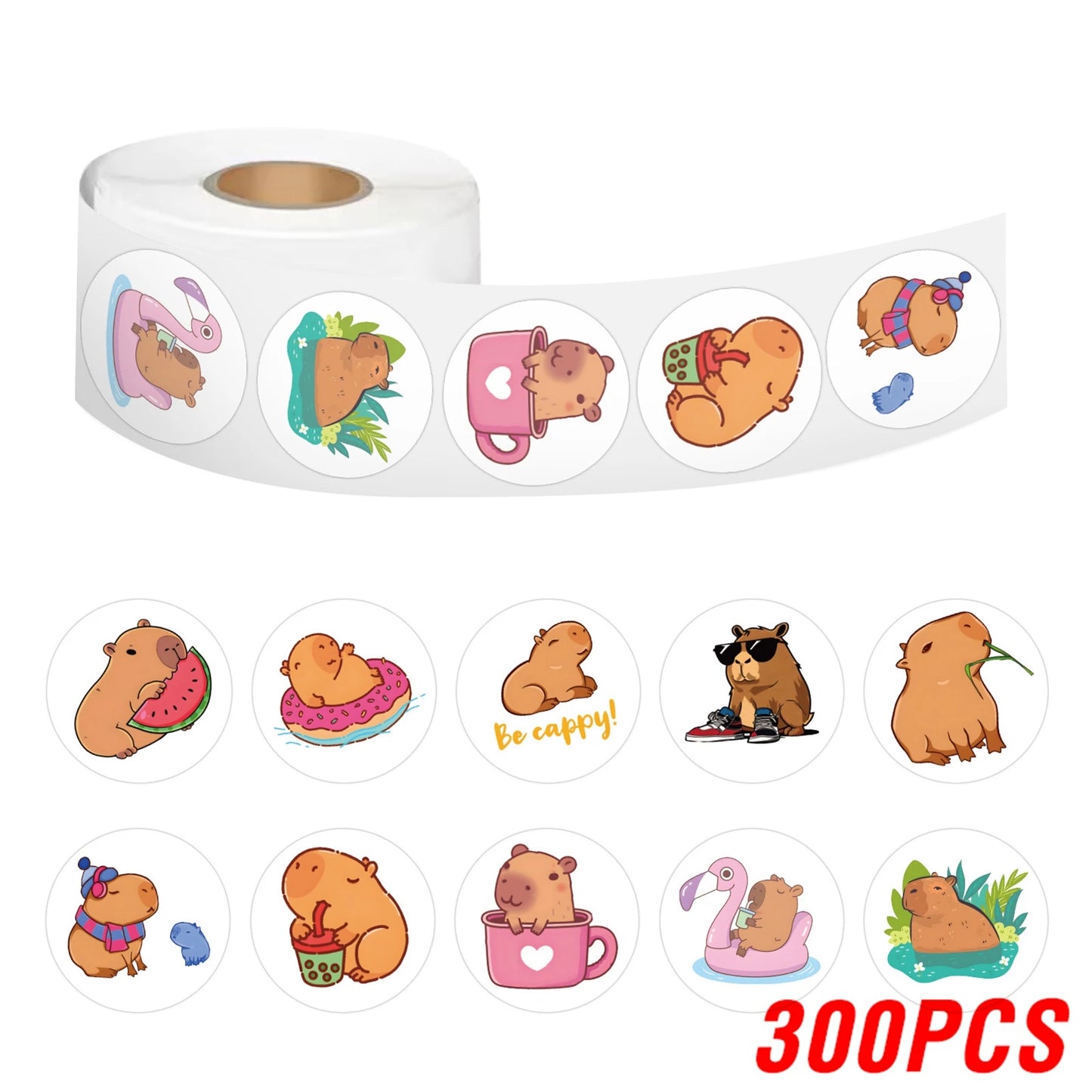 CAWPURI 100-500pcs Cute Plump Capybara Cartoon Brown Animals Stickers DIY Scrapbook Phone Reward Seal Label Wall Sticker Kid Toy