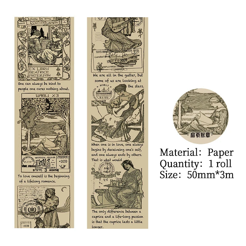 CAWPURI 1 roll 3m*50mm Vintage Washi tape Euro-american style Decorative Scrapbooking tape Diy Diary Album Collage material