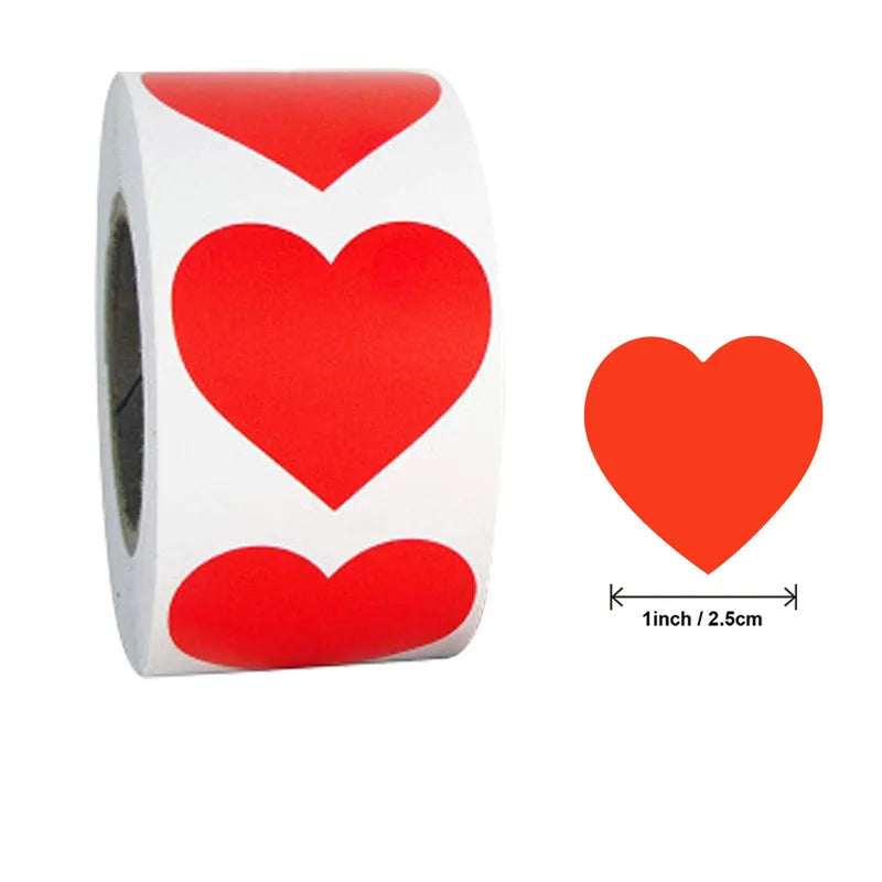 CAWPURI 500Pcs/Roll Love Heart Shaped Sticker Seal Labels Birthday Party Gift Packaging Cute Stationery Sticker Scrapbooking for Craft