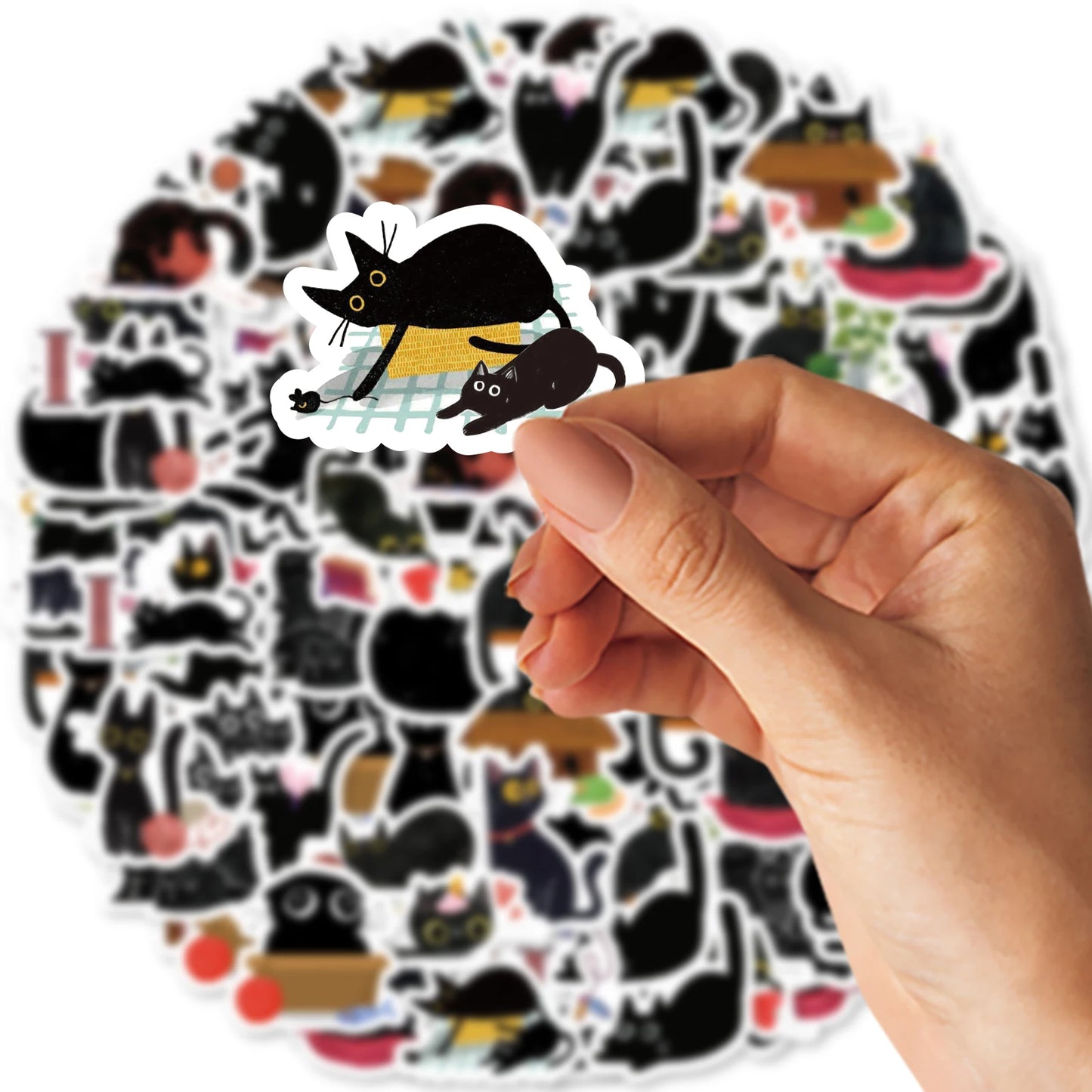 CAWPURI 45pcs/Box Black Cat Stickers Waterproof DIY Computer Washi Scrapbooking for Water Battle Creative Stationery