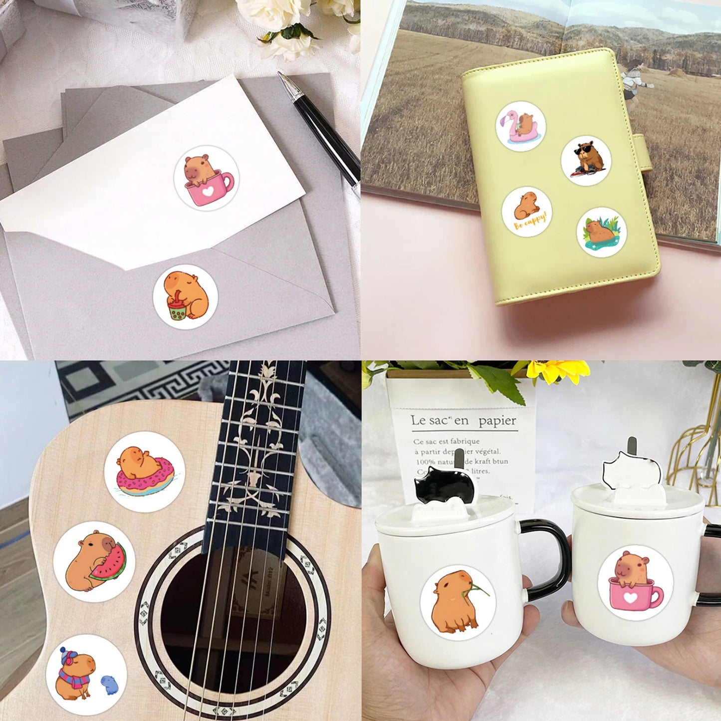 CAWPURI 100-500pcs Cute Plump Capybara Cartoon Brown Animals Stickers DIY Scrapbook Phone Reward Seal Label Wall Sticker Kid Toy