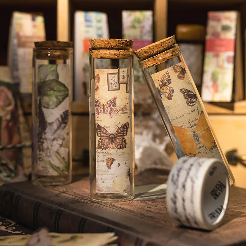 CAWPURI 50sheets Vintage Washi Paper Sticker Book butterflies Natural Plants Sticker for Collage Junk Journals Scrapbooking Decor