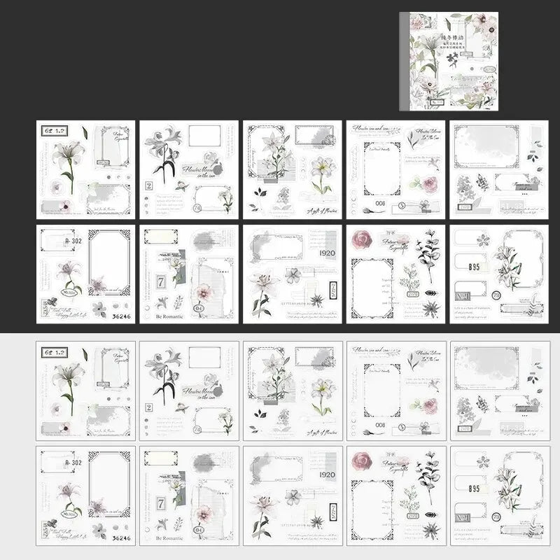 CAWPURI 4Style 20pcs/book INS Floral Sticker Book Four Seasons Theme Cutting Scrapbook Dual-material Handbook DIY Decorative Stickers