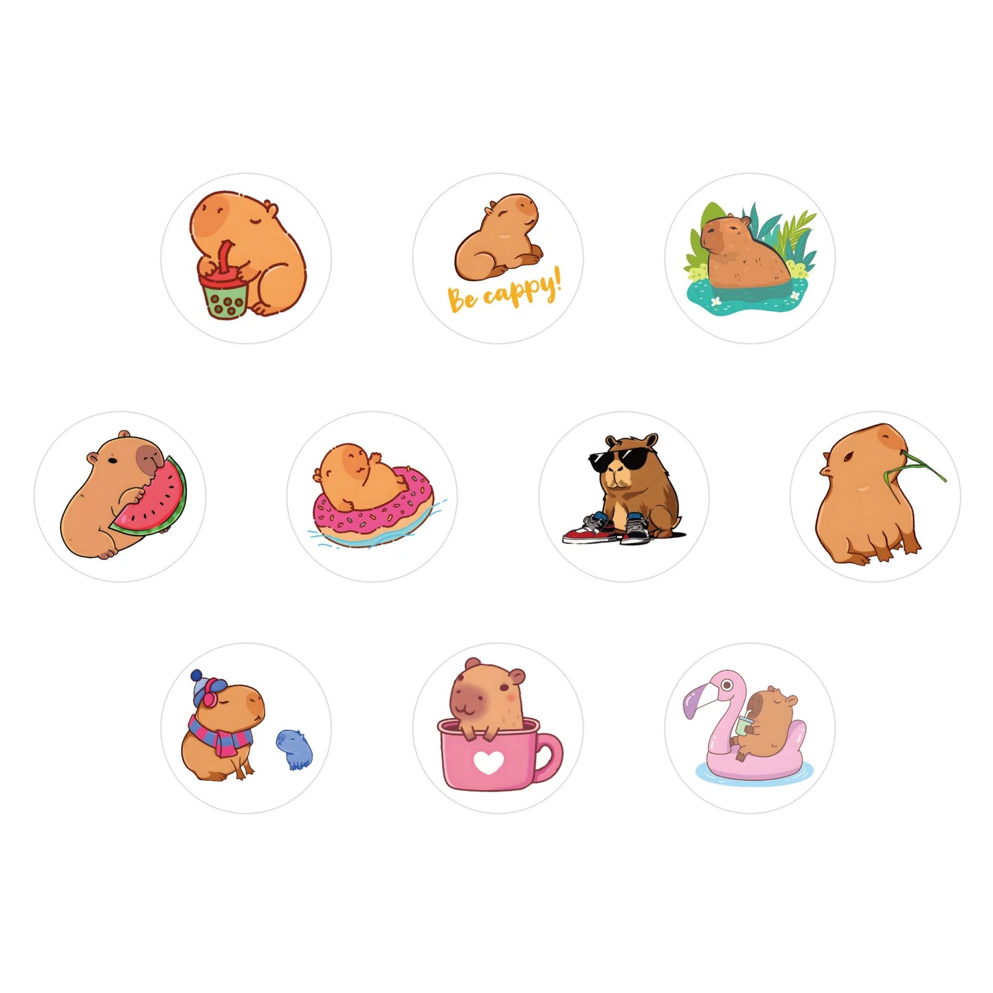 CAWPURI 100-500pcs Cute Plump Capybara Cartoon Brown Animals Stickers DIY Scrapbook Phone Reward Seal Label Wall Sticker Kid Toy