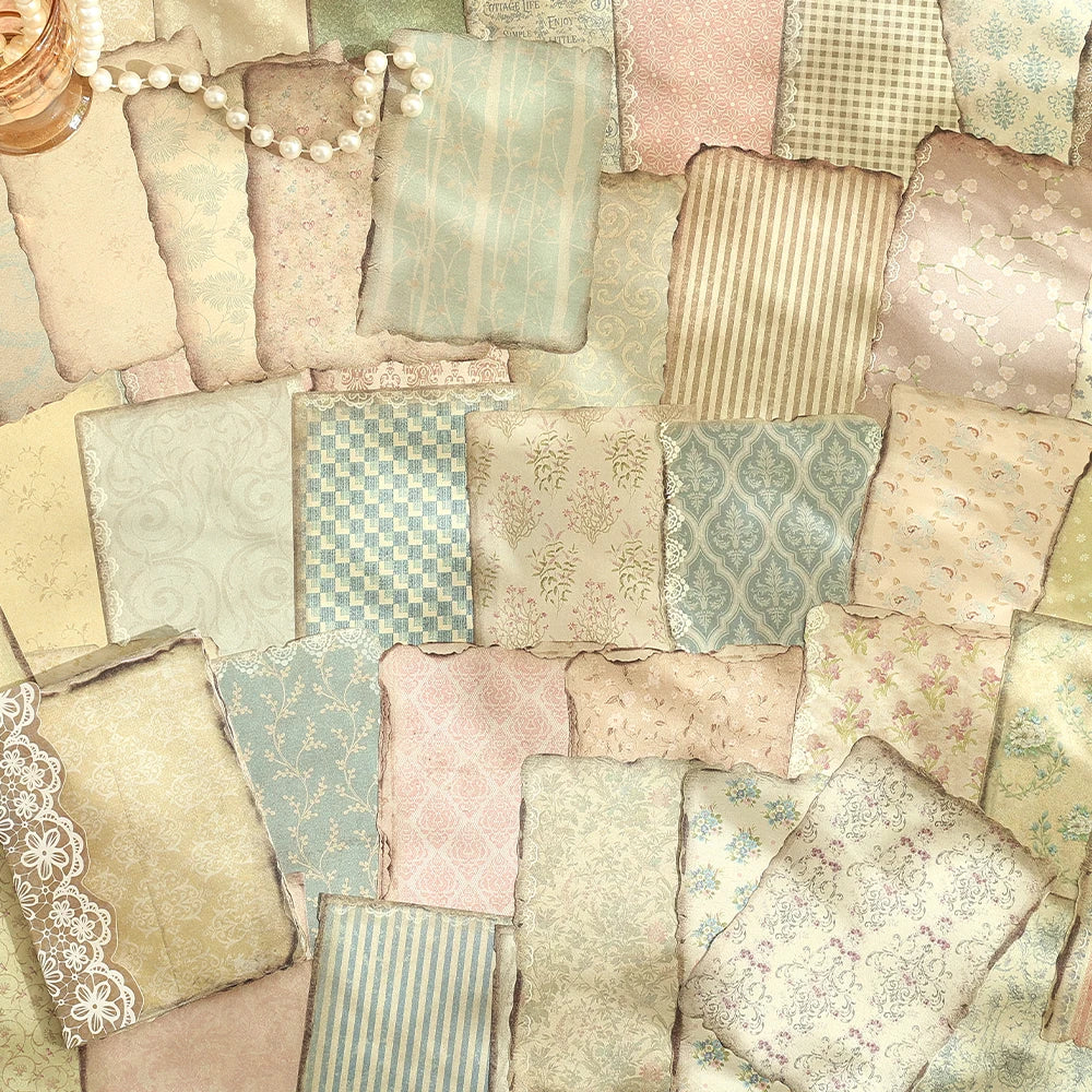 CAWPURI 50 Sheets Vintage Lace Scrapbook Paper Pack 50 Different Patterns Non-sticky Collage Paper for Journals Notebooks DIY Crafts