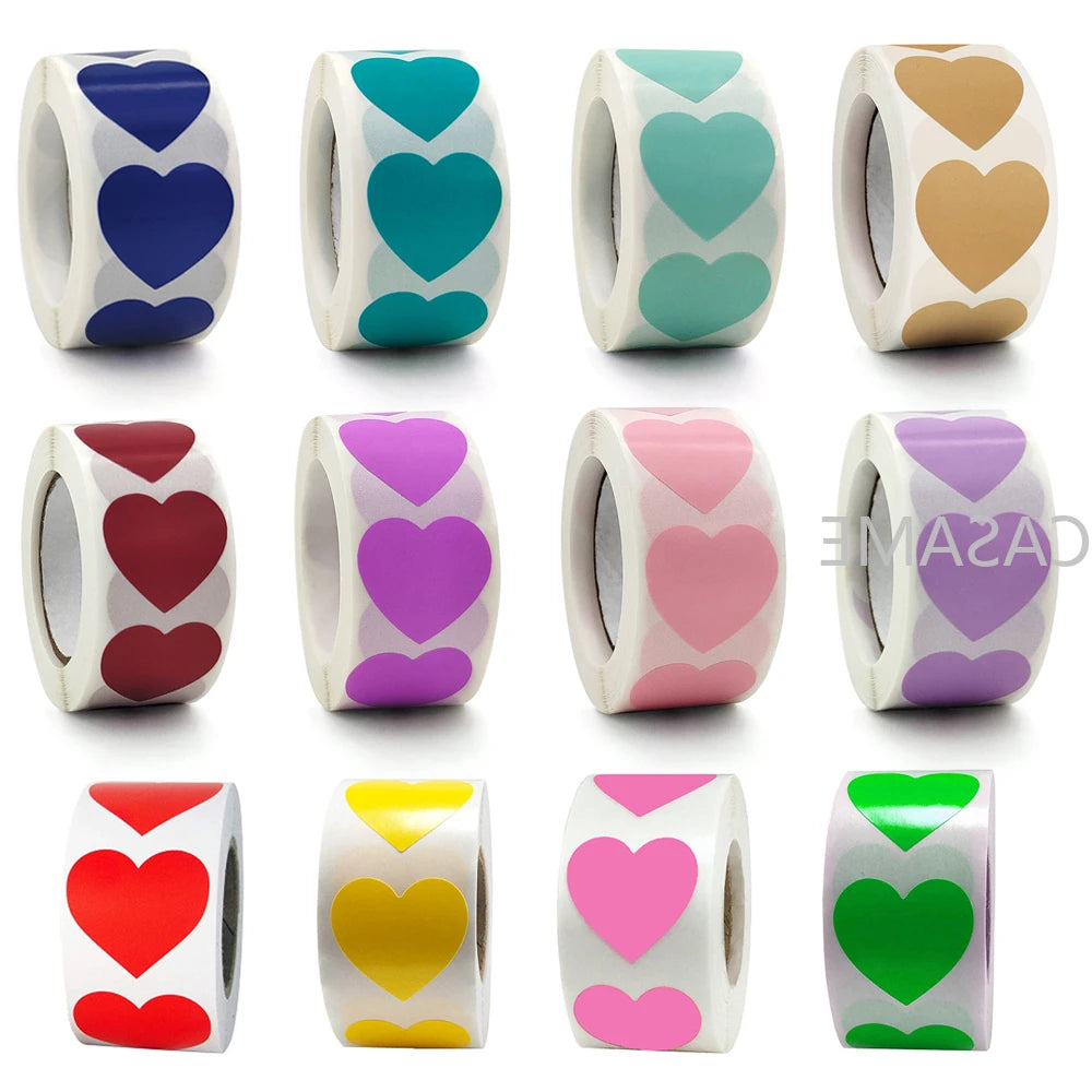 CAWPURI 500Pcs/Roll Love Heart Shaped Sticker Seal Labels Birthday Party Gift Packaging Cute Stationery Sticker Scrapbooking for Craft