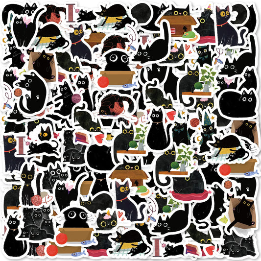 CAWPURI 45pcs/Box Black Cat Stickers Waterproof DIY Computer Washi Scrapbooking for Water Battle Creative Stationery