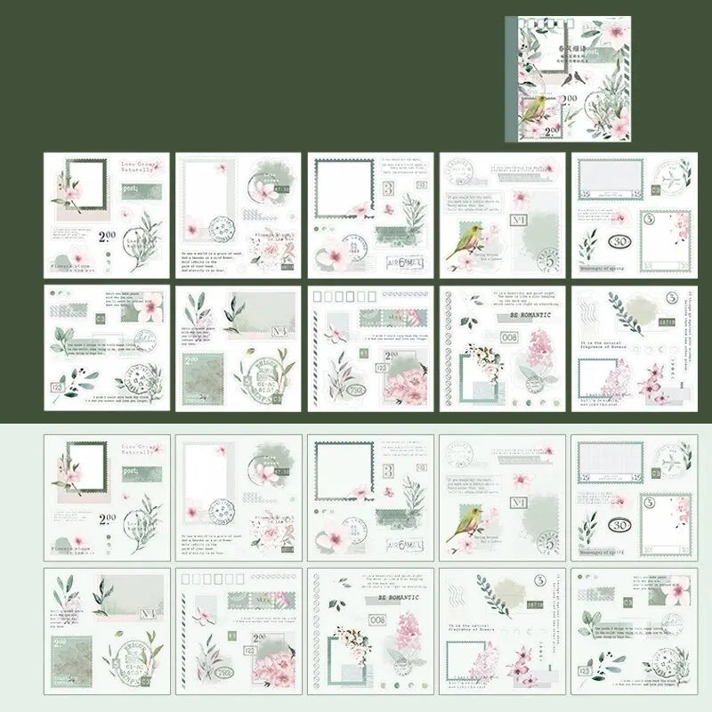 CAWPURI 4Style 20pcs/book INS Floral Sticker Book Four Seasons Theme Cutting Scrapbook Dual-material Handbook DIY Decorative Stickers