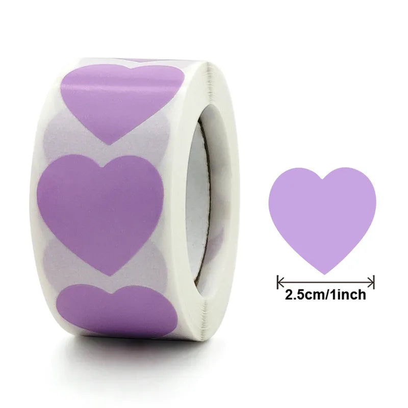 CAWPURI 500Pcs/Roll Love Heart Shaped Sticker Seal Labels Birthday Party Gift Packaging Cute Stationery Sticker Scrapbooking for Craft