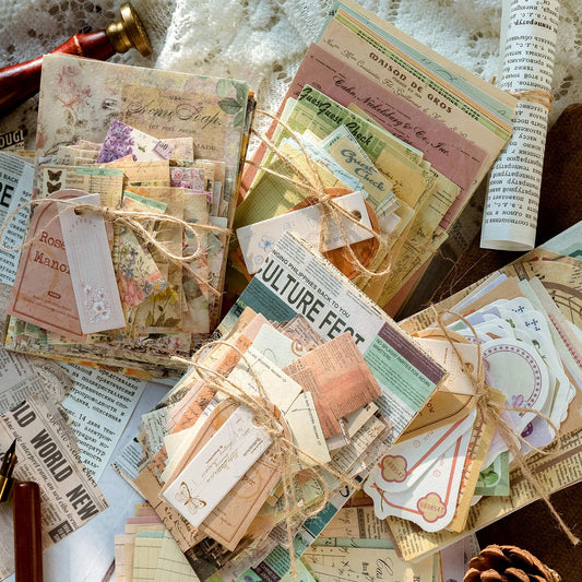 CAWPURI 100pcs/pack Decor Scrapbook Vintage Materials Paper Combo Kit DIY Junk Journal Collage Photo Album Retro Background paper