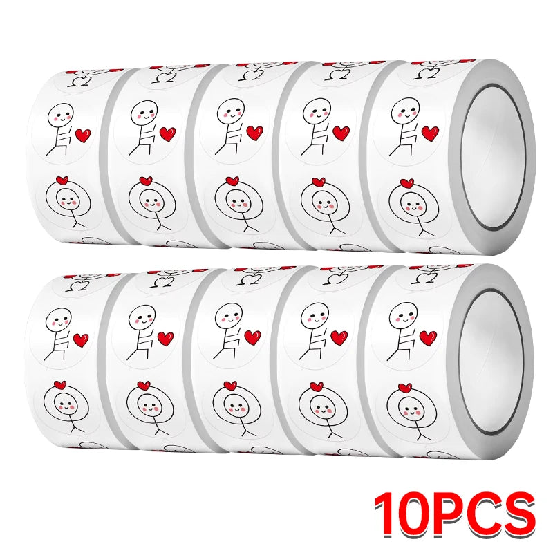 CAWPURI 500PCs Cartoon Reward Sticker Roll Cute Love Labels Valentine's Day Sticker for Wedding Gift Decor Envelope Sealing Scrapbooking