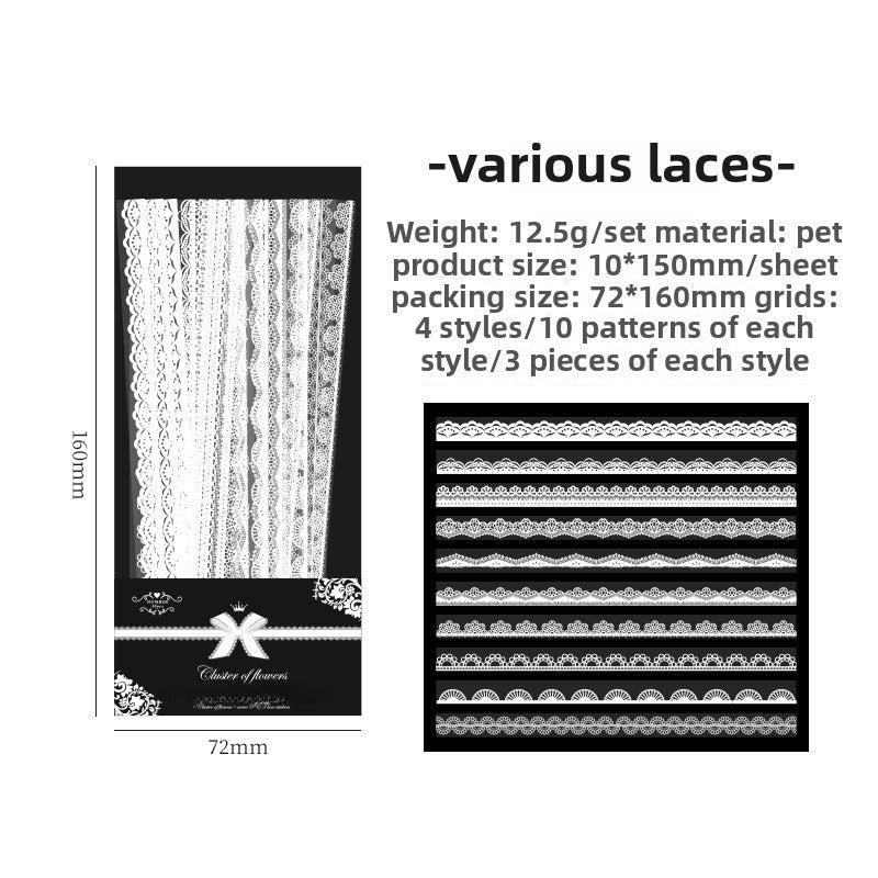 CAWPURI 30PCS Cluster Flower Lace Stickers – PET Decor for Handbooks