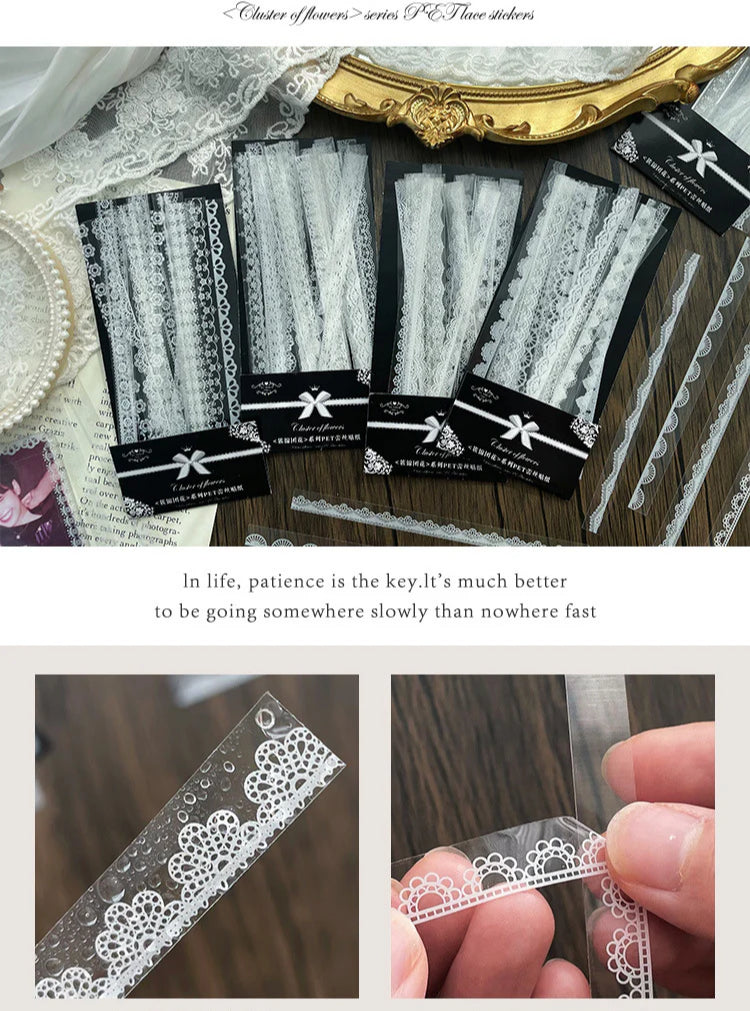 CAWPURI 30PCS Cluster Flower Lace Stickers – PET Decor for Handbooks
