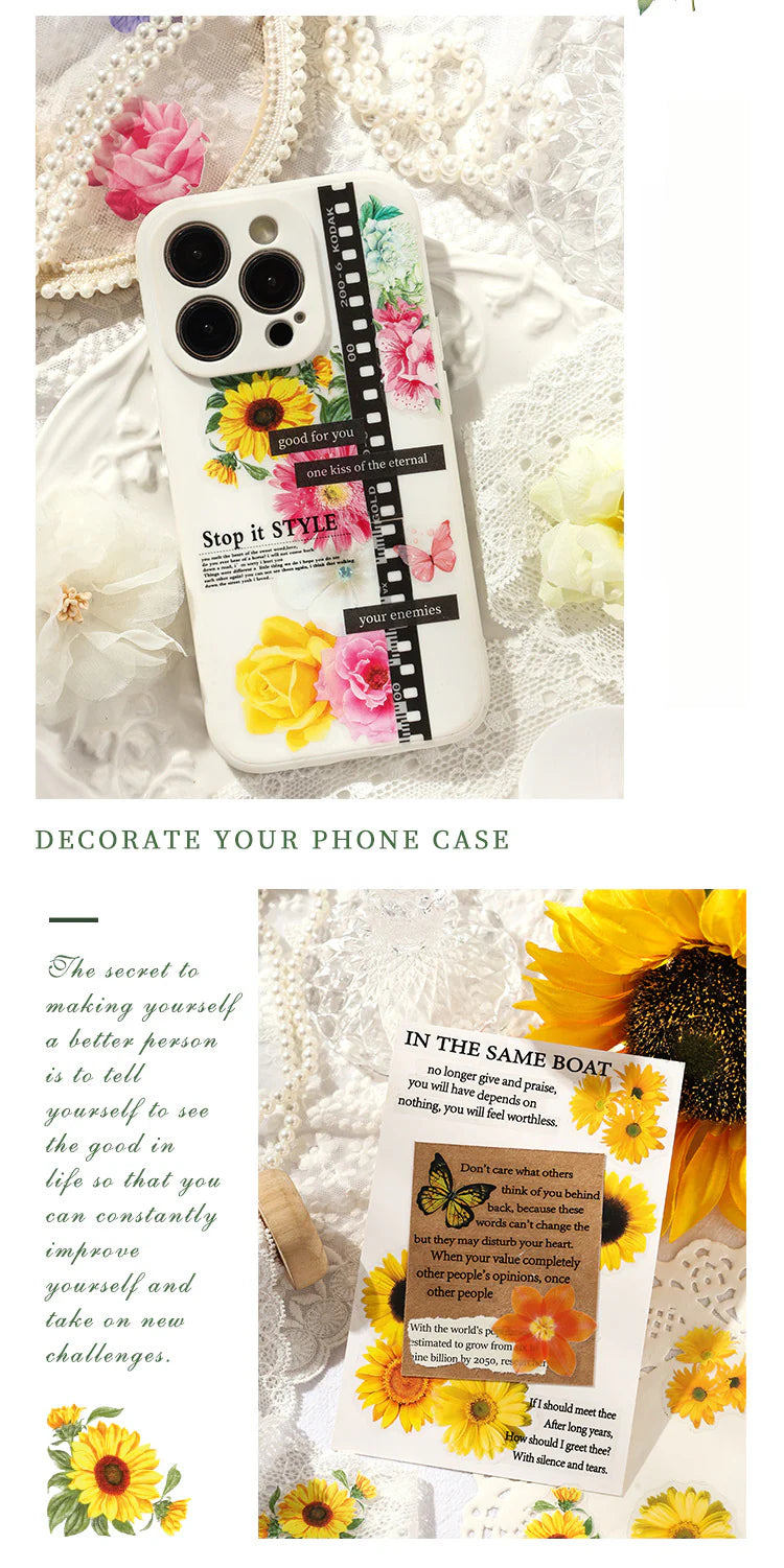 CAWPURI Leisurely Flower Language Sticker Set - 50 Exquisite Retro Designs