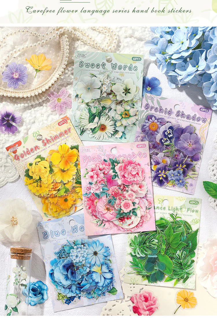 CAWPURI Leisurely Flower Language Sticker Set - 50 Exquisite Retro Designs
