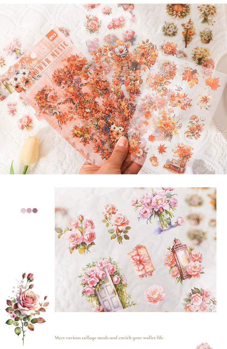 CAWPURI Dream Shadow Flower Stickers – 6PCS Waterproof PET for Handbooks