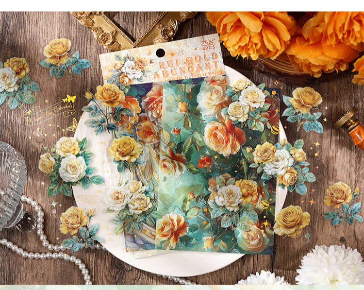 CAWPURI Rose Flower Bronzing Stickers – 4Pcs Waterproof PET Hand Account Stickers