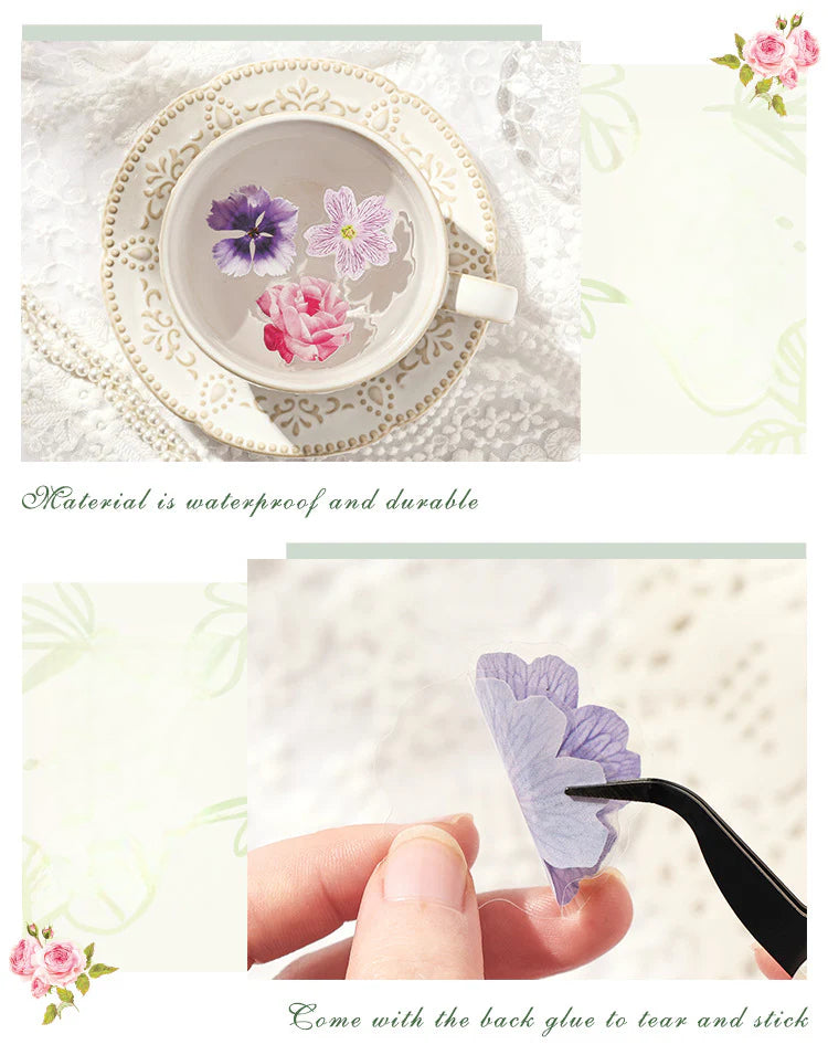 CAWPURI Leisurely Flower Language Sticker Set - 50 Exquisite Retro Designs