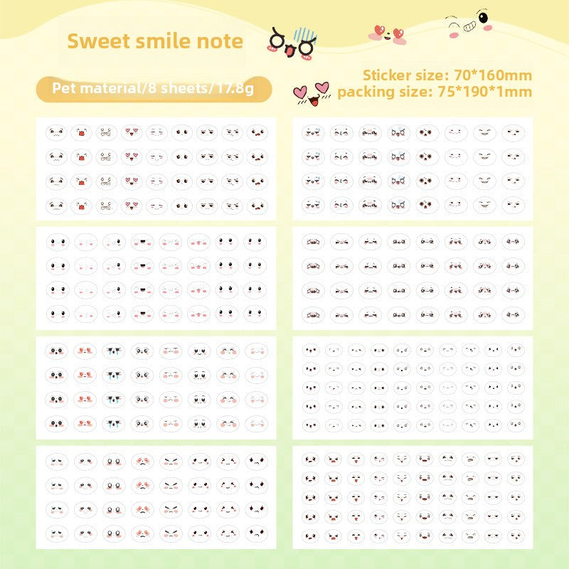 CAWPURI Emoji Symphony Stickers – 8PCS Waterproof PET for Handbooks & DIY
