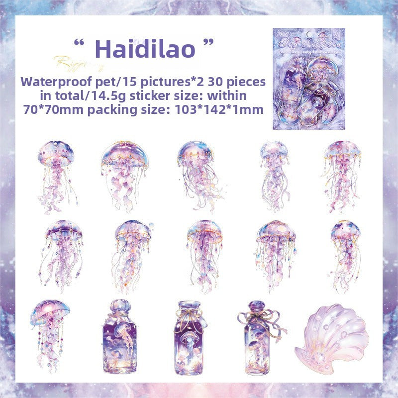 CAWPURI Ocean Waltz Jellyfish Stickers – 30PCS Waterproof PET for Handbooks