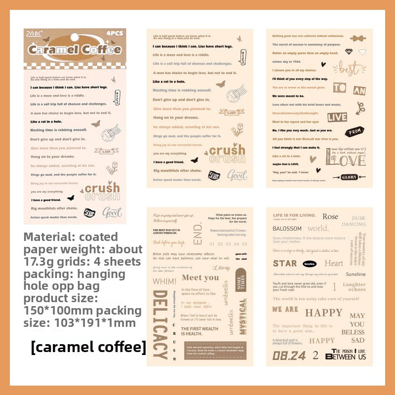 CAWPURI Retro Handwriting Heart Stickers – Long English Creative Stickers for Handbooks