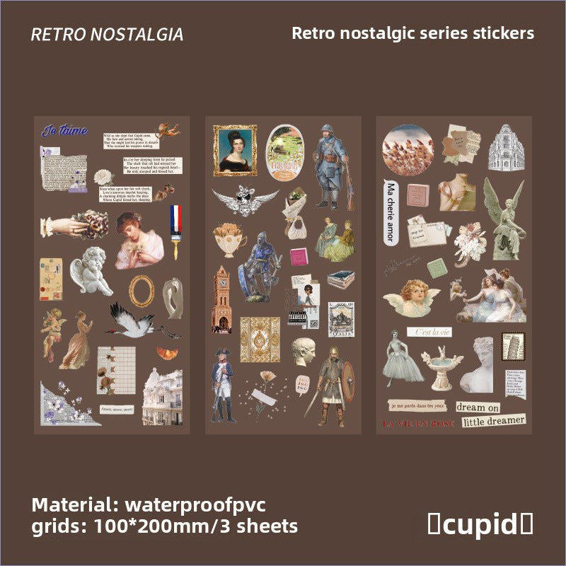 CAWPURI 3PCS Retro Nostalgic Handbook Stickers – Waterproof PVC Decor