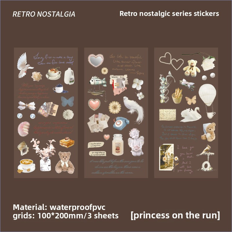 CAWPURI 3PCS Retro Nostalgic Handbook Stickers – Waterproof PVC Decor