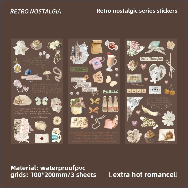 CAWPURI 3PCS Retro Nostalgic Handbook Stickers – Waterproof PVC Decor