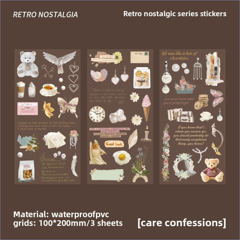 CAWPURI 3PCS Retro Nostalgic Handbook Stickers – Waterproof PVC Decor
