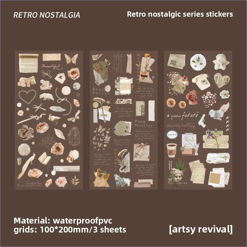 CAWPURI 3PCS Retro Nostalgic Handbook Stickers – Waterproof PVC Decor