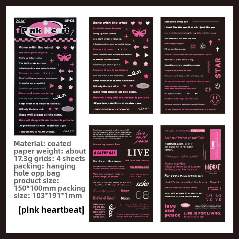 CAWPURI Retro Handwriting Heart Stickers – Long English Creative Stickers for Handbooks