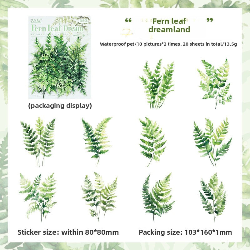 CAWPURI Forest Leaf Shadow Stickers – 20PCS Waterproof PET for Handbooks & Crafts