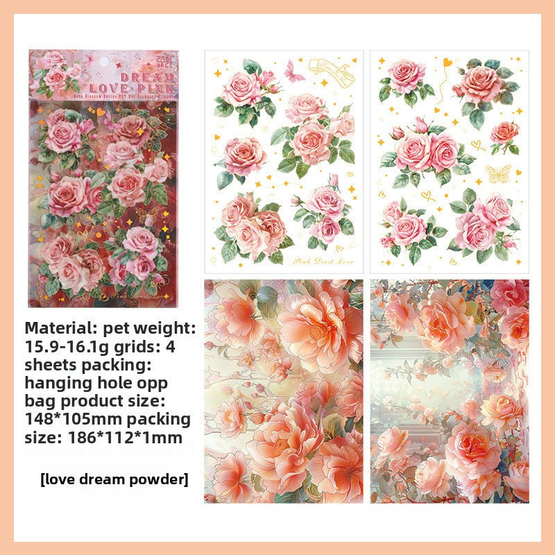 CAWPURI Rose Flower Bronzing Stickers – 4Pcs Waterproof PET Hand Account Stickers