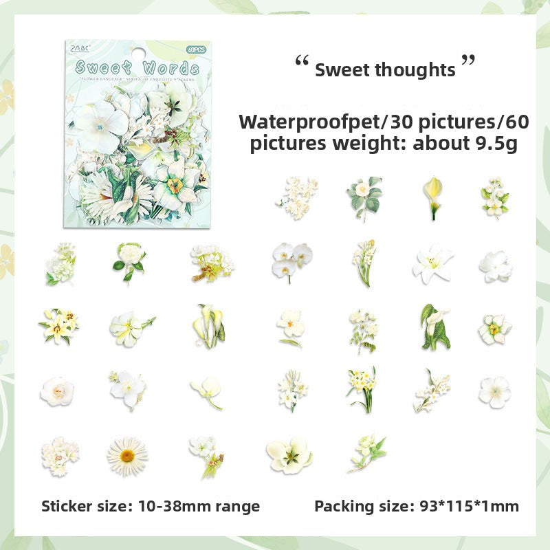 CAWPURI Leisurely Flower Language Sticker Set - 50 Exquisite Retro Designs