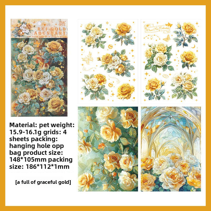 CAWPURI Rose Flower Bronzing Stickers – 4Pcs Waterproof PET Hand Account Stickers