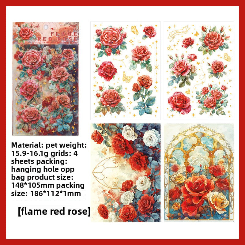 CAWPURI Rose Flower Bronzing Stickers – 4Pcs Waterproof PET Hand Account Stickers